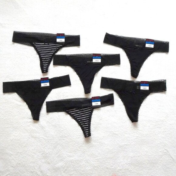 Thong Underwear Panties Women's Plus Size 3X Lot of 6 PAIR Black Lace Sexy - Picture 1 of 10